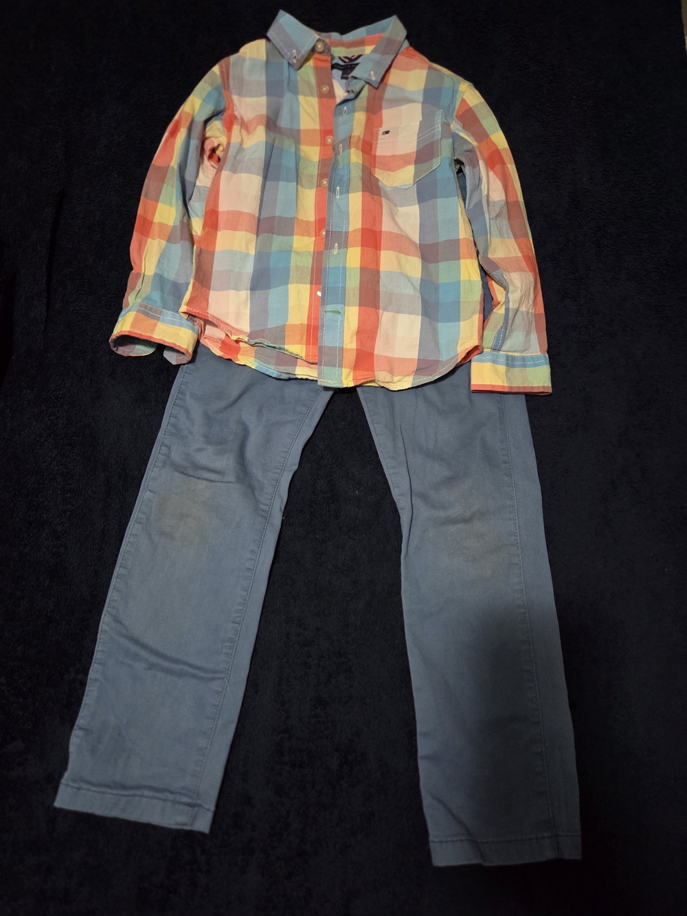 Slightly used Size 7 Tommy Hilfiger  boy's shirt, and  Chino Pants size 7.